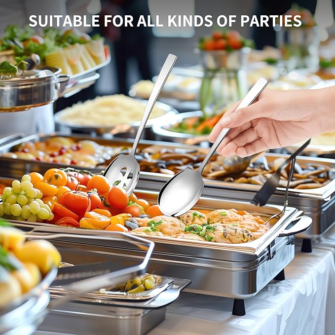 6 Piece Stainless Steel Serving Spoons Set - 6 Large Spoons, 9.2-Inch, Dishwasher Safe, for Parties/Kitchen/Buffet/Catering