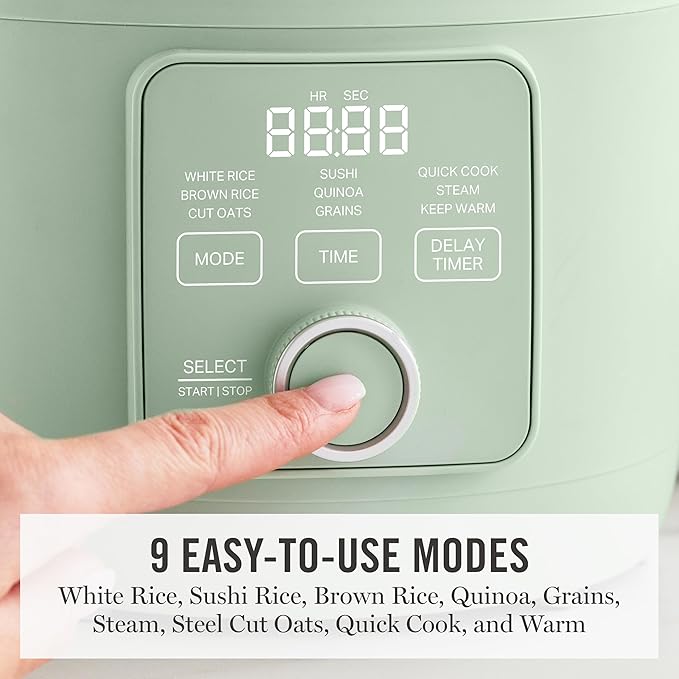 Martha Stewart Rice Cooker, 4 Cup (Uncooked) / 8 Cup (Cooked), Ceramic Non-Stick Removable Pot, Keep Warm, Measure Markings, Steam Basket, Brown & Sushi Rice, Quick Cook, Quinoa, Grains, Oats, Honeydew Green