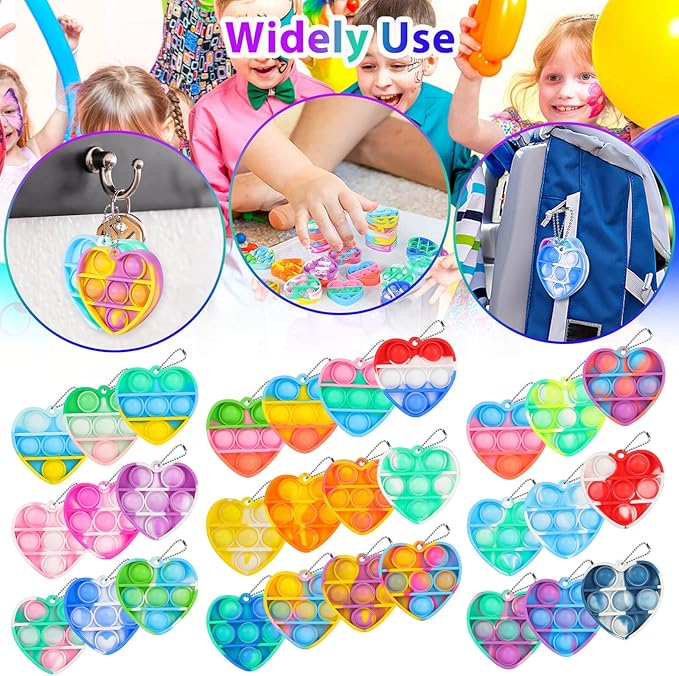 Pop Fidget Toys Bulk Its Valentines Day Gifts for Kids Classroom 30 Pack Valentine Party Favors for Kids Mini Pop Heart Keychain It Fidget Toy Fidgets for Classroom Prizes Birthday Goodie Bag Stuffers