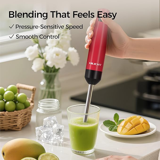 Cordless Hand Blender, 12V Rechargeable Immersion Blender with Brushless Motor, 60+ Bowls per Charge, 2-Blade, Auto Lock, Whisk & Frother for Soup, Smoothies, Baby Food