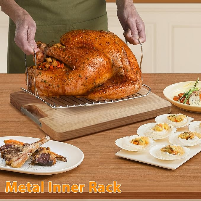22 Quart Electric Roaster Oven with Visible & Self-Basting Lid, Large Turkey Roaster with Defrost Warm Function, Adjustable Temperature, Removable Pan Rack, Stainless Steel