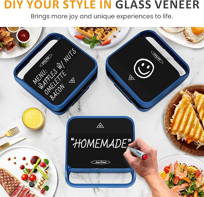 Sunvivi Pro Sandwich Maker Panini Press Grill, 3 in 1 Electric Waffle Maker with Removable Non-stick Plates, with Glass Top, Cool Touch Handle & Easy to Clean, 850W