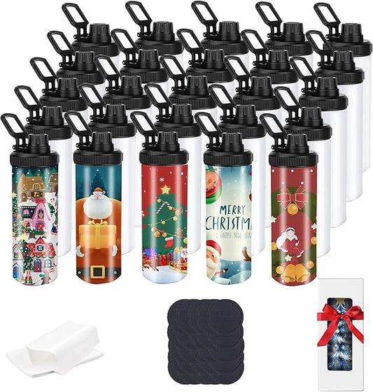 25 Pack 20oz Sublimation Tumblers Bulk With Flat Edge, 20OZ Flat Sublimation Tumbler Blank, Skinny Straight Stainless Steel Blanks Cups with Individual Box (25, HANDLE LID B)