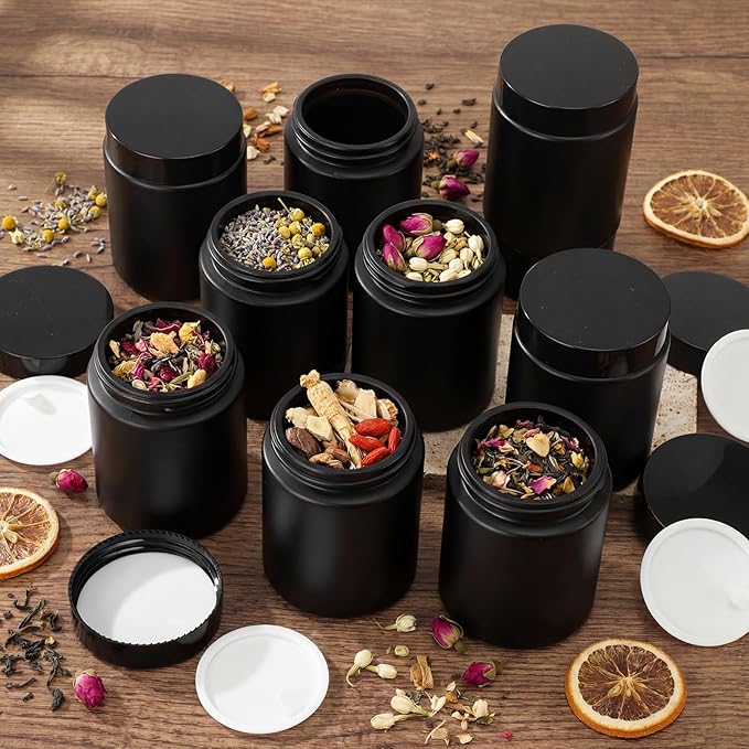 Domensi 24 Pcs Bulk 6oz Glass Jars with Lids Leakproof Round Airtight Empty Cosmetic Jars with Inner Liners Lid for Storing Lotions Spices Ointments Food Storage (Frosted Black)