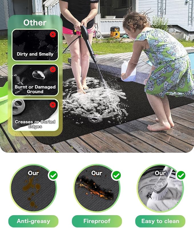 48 x 30 inches Under Grill Mats for Outdoor Grill | Double-Sided Fireproof | Waterproof | Oil-Proof | Easy to Clean | Indoor Fireplace/Fire Pit Mat | Quality BBQ Mat for Deck Patio Lawn
