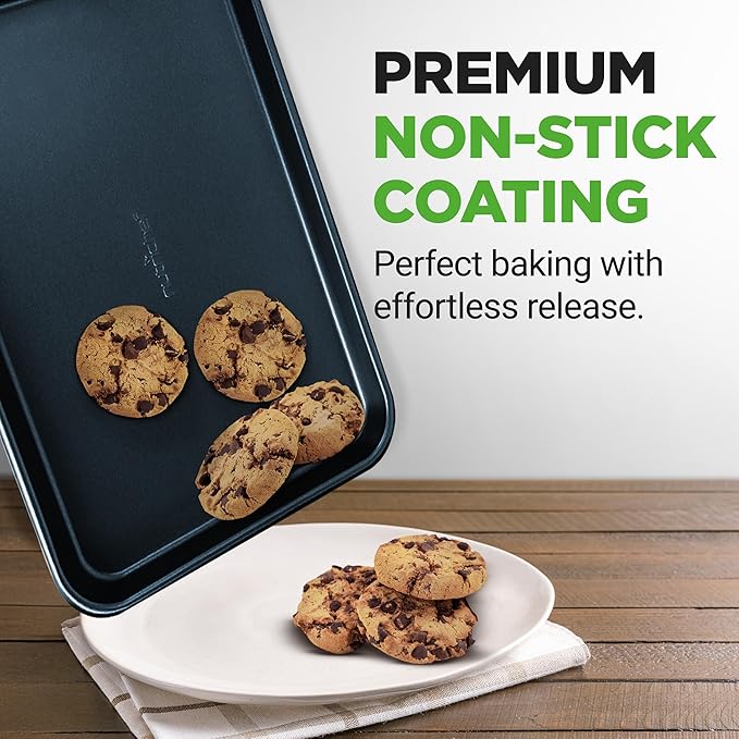 NutriChef 2-Piece Baking Sheet Non Stick - Premium Carbon Steel Cookie Sheets for Baking - Large and Medium Baking Trays for Oven - Blue Diamond
