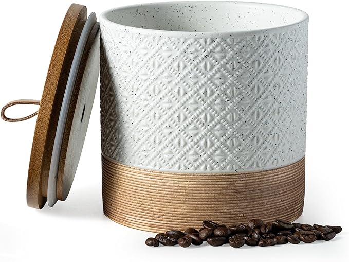 Miamolo Ceramic Coffee Container Kitchen Food Storage Jars for Spice Sugar Tea Bag, Stackable Farmhouse Jars for Kitchen Pantry - Coffee Bar Accessories Housewarming Weeding Gift - White & 42 fl.oz