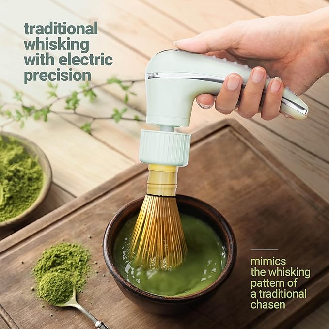 Matcha Mate Electric Powered Bamboo Whisk - Traditional Whisking with Electronic Precision - Rechargeable Portable Tea Frother, Stirrer, Mixer, Making Machine Set Accessories Kit - Gift (Gift Set)