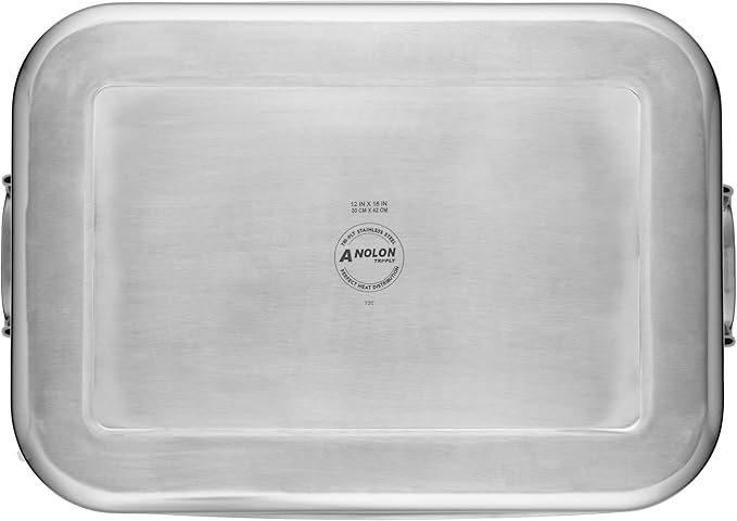 Anolon Triply Clad Stainless Steel Roaster / Roasting Pan with Rack - 17 Inch x 12.5 Inch, Silver