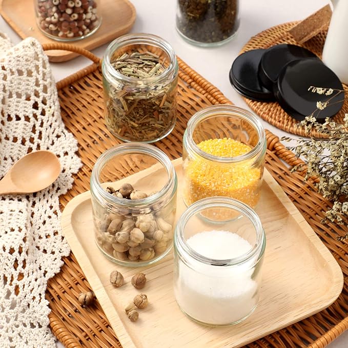 12 Pack, 8 OZ Clear Candle Jars For Making Candle, Thick Glass Jars with 12 Metal & 12 Plastic Lids - Empty Round Food Storage Containers, Canning Jar For Spice, Powder, Liquid, Sample - Food Grade