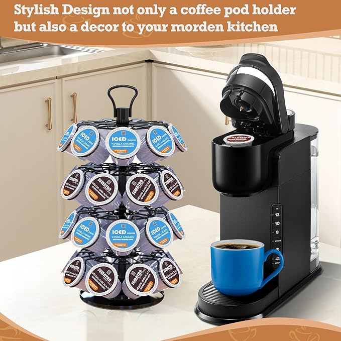 BLACKSMITH FAMILY 36 K Cup Pod Carousel Easy Assembly Design K Cup Holders,K Cup Holder, K Cups Holder,K Cup Carousel, 4-Tier Coffee Pods Holder Storage Organizer Stand,Glossy Black