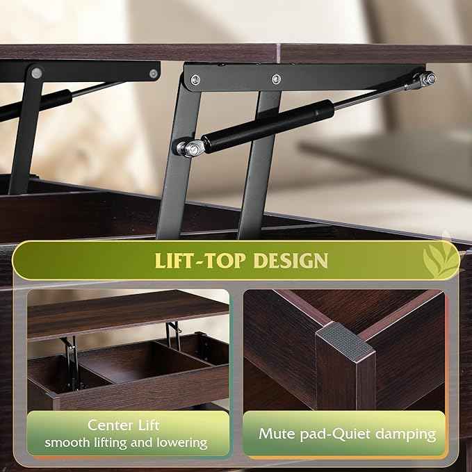 WLIVE Coffee Table, Lift Top Coffee Table with 2 Drawers, Large Hidden Compartment and Open Storage Shelf, Lift Tabletop, Dining Table for Living Room, Espresso