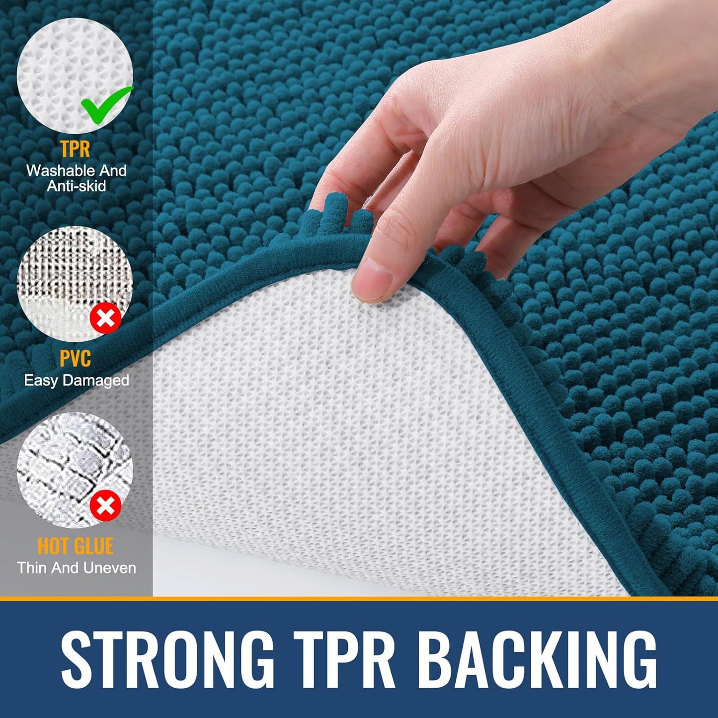 Arotive Bathroom Rugs 30x20, Extra Soft Absorbent Shaggy Chenille Bath Rugs, Machine Washable Rubber Backing Non-Slip Bath Mats for Bathroom Floor Tub and Shower, Home Decor Accessories, Peacock Blue