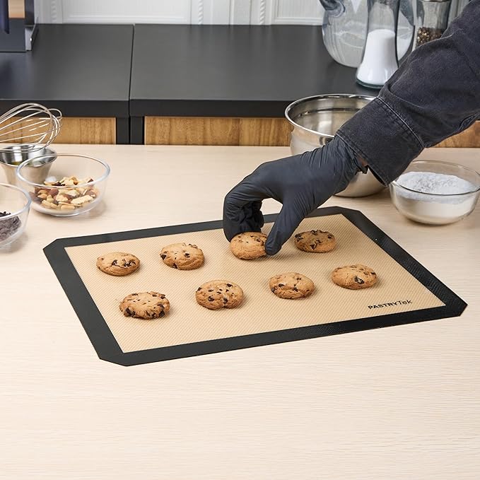 Restaurantware Baking Mat Pack of 1 Non-Stick 11.8"x15.7" Silicone Half Size Baking Mat, Rectangle Reusable Durable Oven-Friendly Anti-Slip Sheet for Kneading Rolling Shaping Dough, Tan and Black
