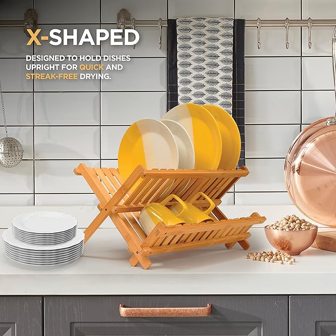 Bambüsi Bamboo Dish Drying Rack and Plate Organizer Set Bundle