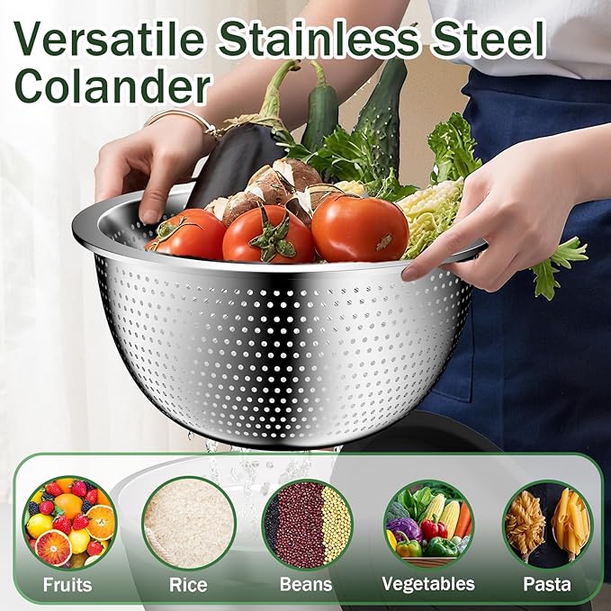 Nicdiet Mixing Bowls with Lids Set, 16PCS Stainless Steel Mixing Bowls,Nesting Storage Bowls for Kitchen with Mixing Bowl, Colander, Strainer & Grater, Metal Salad Bowl for Kitchen Gadgets, Black