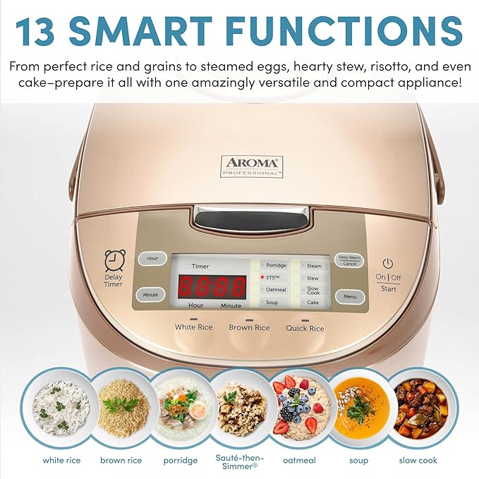 Aroma Housewares ARC-6106 Aroma Professional 6 Cups Uncooked Rice, Slow Cooker, Food Steamer, MultiCooker, Champagne