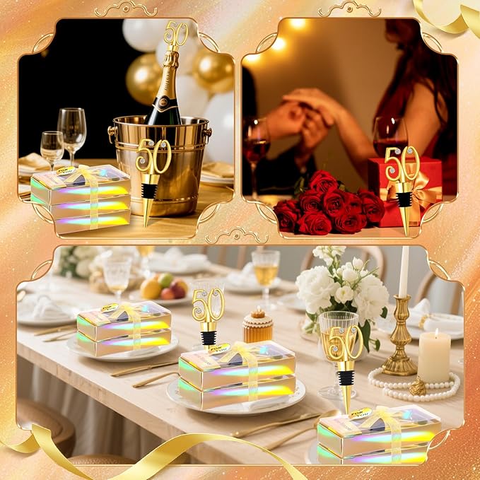 30Pcs 50th Birthday Wine Stopper Party Favors 50th Gold Wedding Favor Wine Bottle Stoppers 50 Birthday Party Souvenirs for Guests Wine Stoppers Gift Box for Wedding Anniversary Decorations (50th)