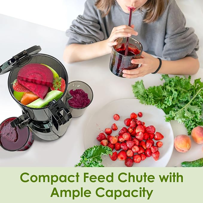 Juicer Machines,Fretta Cold Press Juicer Machines with American-Sourced PCTG Material,Fit Whole Fruits & Vegetables,Easy to Clean,Truly BPA-Free,Classic Black