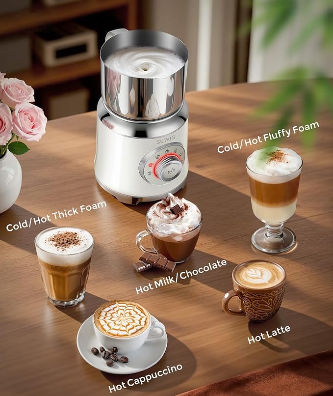 Milk Frother, 27oz All-in-1 Milk Steamer and Frother for Coffee, Variable Froth Thickness, Hot & Cold Foam Milk Warmer with Temperature Control