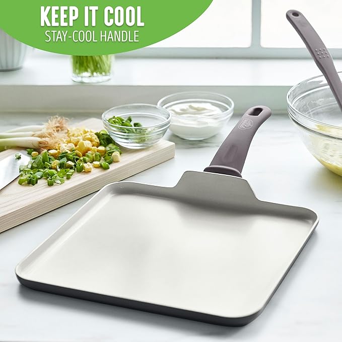 GreenLife Soft Grip Healthy Ceramic Nonstick, 11" Griddle Pan, PFAS-Free, Dishwasher Safe, Gray