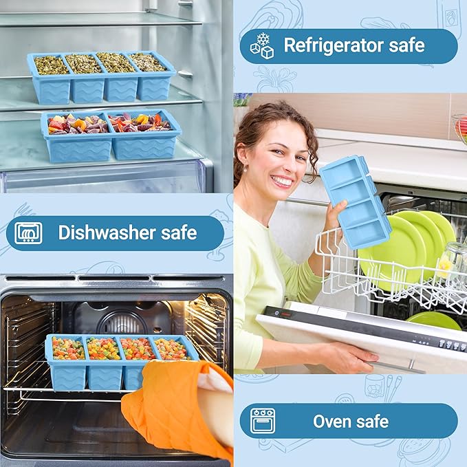 Silicone Freezer Molds for Soup with Lid, 1-Cup & 2-Cup Large Ice Cube Trays Food Storage Containers for Meal Prep, Freeze 500mL/250mL/125mL Portions – 2 Pack