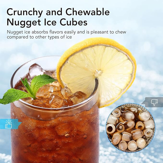 Acekool Nugget Ice Maker, Pebble Ice Maker Machine, 30lbs Per Day, 3Qt Water Reservoir & Self-Cleaning, Stainless Steel Finish Ice Machine for Home Office Bar Party, Silver