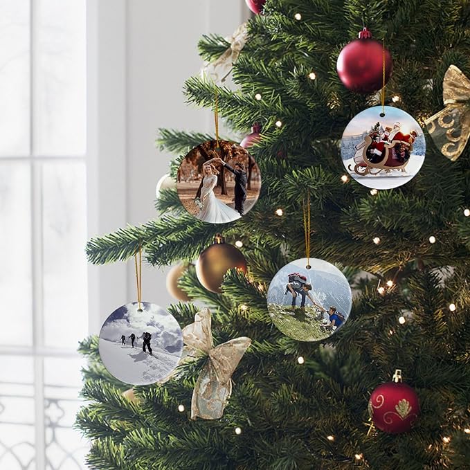 Sublimation Ceramic Ornaments - Bulk White Round Porcelain Ornament Blanks for Heat Press Printing - Personalized Xmas Tree Keepsake Crafts Gift