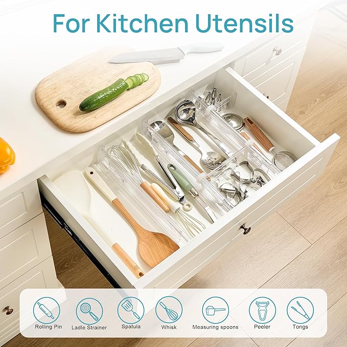 Vtopmart 2.36” Drawer Dividers with Expandable Inserts and 25 PCS Clear Plastic Drawer Organizers Set