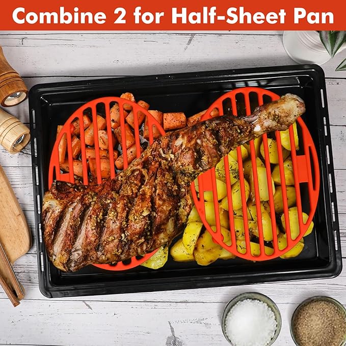 Webake 11x8 Inches Roasting Rack for Quarter & Half Sheet Pan, Silicone Oval Kitchen Rack for Roasting Pan Set of 2