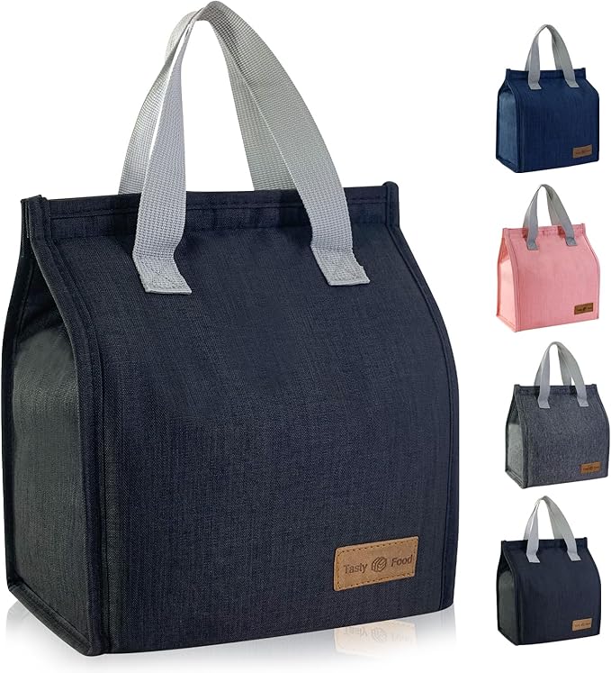 Mziart Minimalist Lunch Bag, Reusable Insulated Lunch Box for Women Men Leakproof Simple Bento Tote Adults Cooler Bag for Work Office Picnic or Travel (Black)