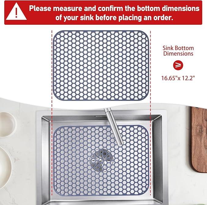 Bestjing Silicone Sink Protector for Kitchen Sink - 16.65''x12.2'' Kitchen Grid Accessory, Non-slip Heat Resistant Grid Dry Mat for Bottom of Porcelain Stainless Steel, Dishwasher Safe