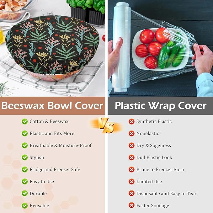 5-Size Reusable Beeswax Bowl Covers for Bread Proofing, Cotton Cloth Flexible Beeswax Wraps for Food Storage(Maple Leaves)