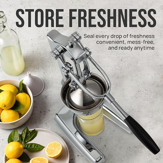 Zulay Kitchen Professional Citrus Juicer - Chrome Finish Manual Citrus Press and Orange Squeezer - Metal Lemon Squeezer - Extra Tall Heavy Duty Manual Orange Juicer and Lime Squeezer Press Stand