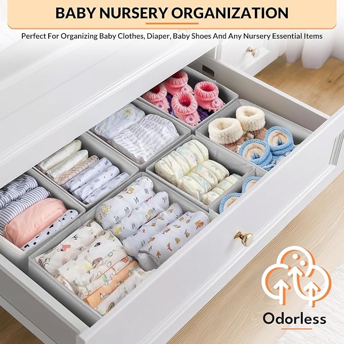 FANS-ONE Drawer Organizer Clothes, 21 Pack Dresser Organizer for Baby Clothes, Underwear, Socks, 3 Sizes Foldable Closet Organization and Storage Bins for Nursery, Bedroom (Grey)