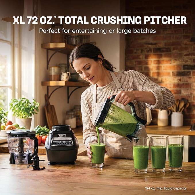 Ninja Kitchen System | 8-Cup Food Processor Bowl & 72 oz. Blender All-in-One | With (2) 16 oz. To-Go Cups | For Smoothies, Ice Crushing, Dough & More | 1500 Watt | Black | BL770