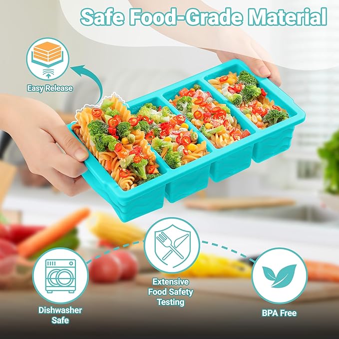 Doasuwish Silicone Freezer Molds for Soup with Lid – 1-Cup Soup Container Style Ice Cube Trays for Freezer, Meal Prep & Food Storage, Freeze 250mL/125mL Portions – 4 Pack