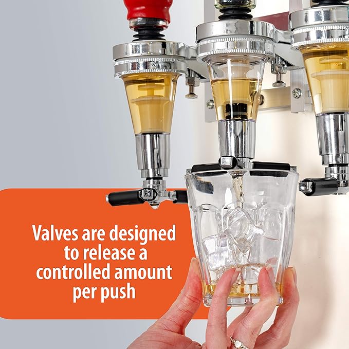 Liquor Dispenser - 4-Bottle Drinks, Alcohol Station - Wall-Mounted Cocktail Tap, Push-Release Valves, Rubber Suction Cups, Home Bar, Man Cave, Bartender Accessories
