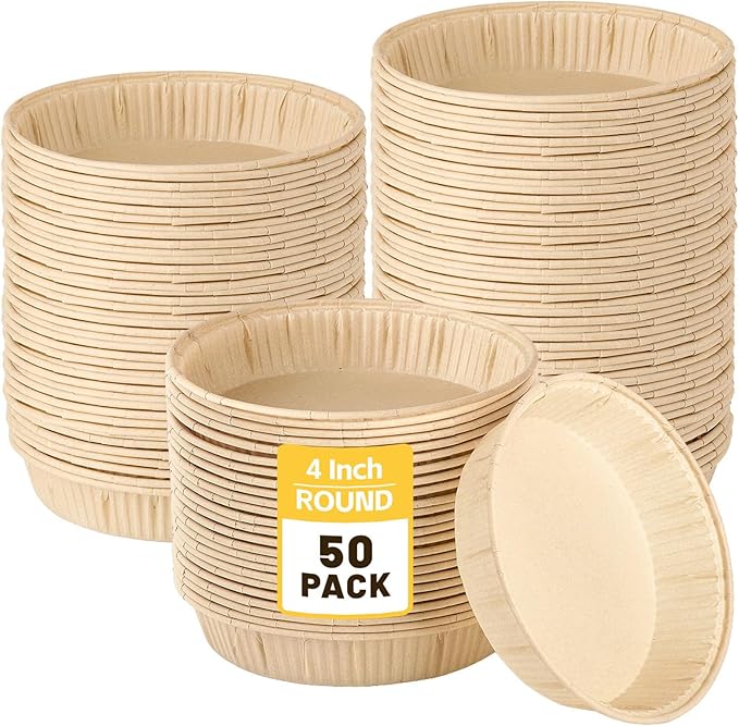 Ocmoiy 50 Pcs Mini Tart Pans for Baking, 4 Inch Disposable Paper Pie Tins for Small Pies, Tarts, Quiches, Cinnamon Rolls, Desserts