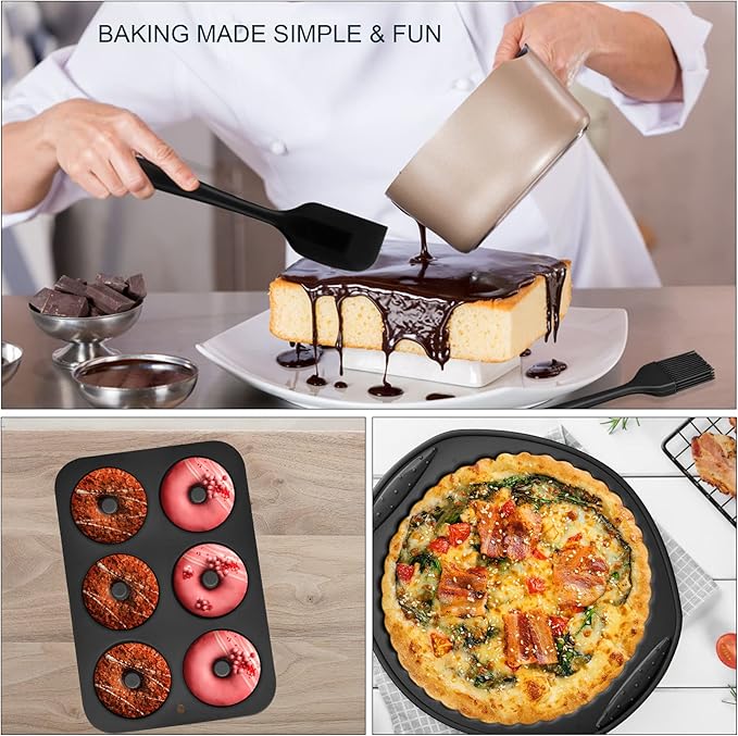 Aschef 9in1 Nonstick Silicone Baking Ring Cake Pan Cookie Sheet Molds Tray Heat Resistant Bakeware Tools Kit for Muffin Loaf Bread Pizza Cupcake Utensil