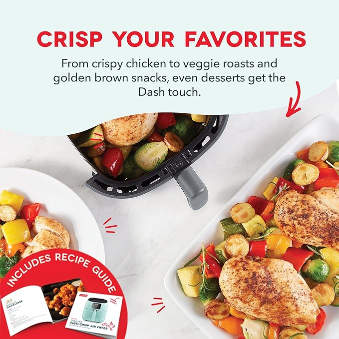 Dash Digital Tasti-Crisp™ Air Fryer - Compact Electric Digital Fryer With Auto Shut-Off Feature - Ideal for Small Spaces - AirCrisp® Technology - 2.6 Quarts - Cool Grey