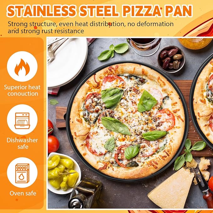 Reallnaive 3 Pcs Round 12 Inch Deep Pizza Pan Baking Tray Include 1 Non-stick Cake Mold, 1 Square Shovel, 1 Tray Clip, Pizza Dish Baking Sheet for Oven