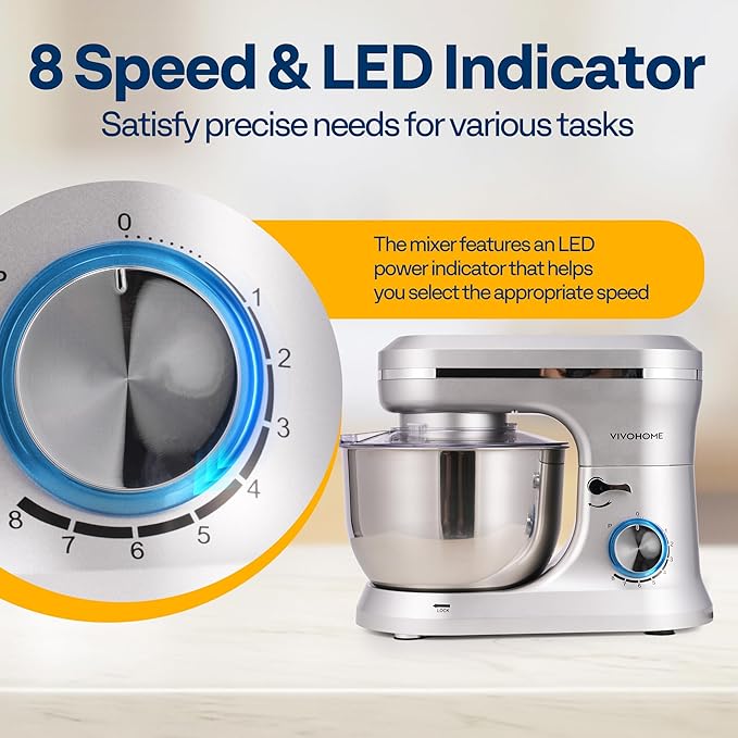 VIVOHOME 4.75 Quart Stand Mixer, 8 Speed Kitchen Electric Food Mixer with VIVOHOME Stand Mixer, 660W 10 Speed 6 Quart Tilt-Head Kitchen Electric Food Mixer