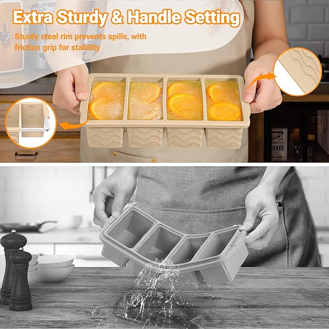 Doasuwish Silicone Freezer Tray for Soup with Lid – 1-Cup Soup Container Cube Style Ice Cube Trays for Freezer, Meal Prep & Food Storage, Freeze 250mL/125mL Portions – 2 Pack