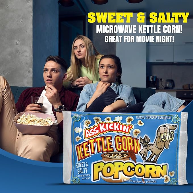 KICKIN’ Kettle Corn Microwave Popcorn - 6 Pack - Ultimate Sweet Gourmet Gift - Try if you dare!