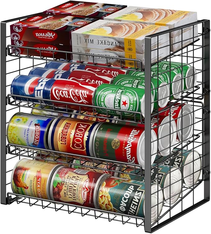 JKsmart 4-Tier Can Rack Organizer for Pantry, Adjustable Can Storage Holder for Various Ounces of Canned food Soda Drinks, Can Dispenser Holds Up to 48 Cans for Cupboard Cabinet