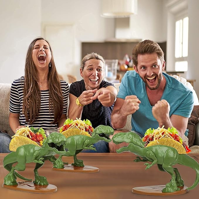 Tacosaurus Rex Dinosaur Taco Holder and Nachosaurus Nacho and Snack Dish Set