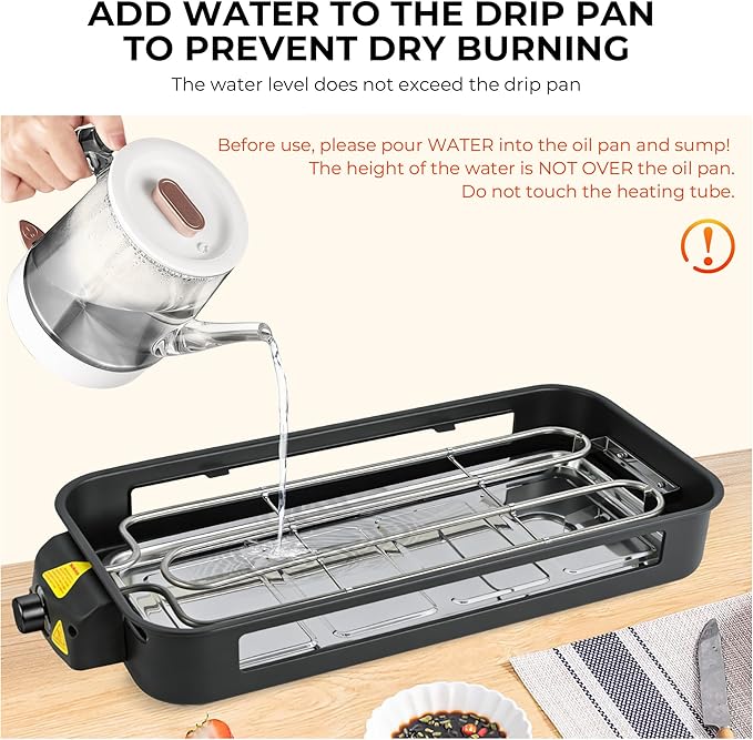 Pukomc Electric Indoor Grill,2 in 1 Indoor Grills for Kitchen with Grill Net & Non-Stick Cooking Removable Plate, Temperature Control, Dishwasher Safe, 1800W Large Smokeless Griddle Black