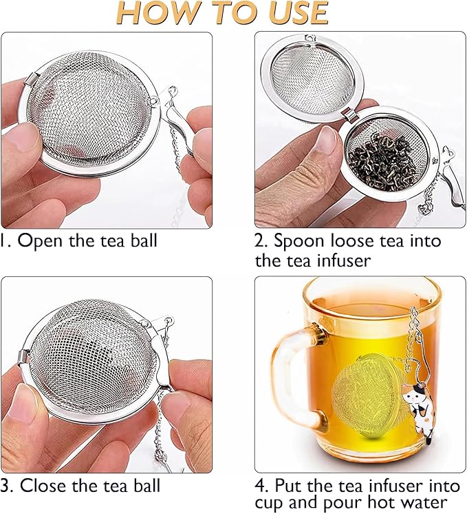 Cat Tea Infuser Set - Enhance Your Tea Experience with Premium Loose Leaf Tea Strainers and Balls, 2 PCS Gold-Plated Cute Cat Charm Pendant Tea Steeper, Stainless Steel Mesh Tea Diffuser