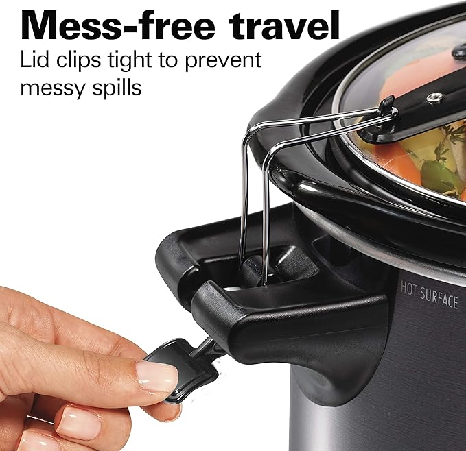 Hamilton Beach Portable 6 Quart Set & Forget Digital Programmable Slow Cooker with Lid Lock, Temperature Probe, Dishwasher Safe Crock & Lid, Black Stainless (33866)